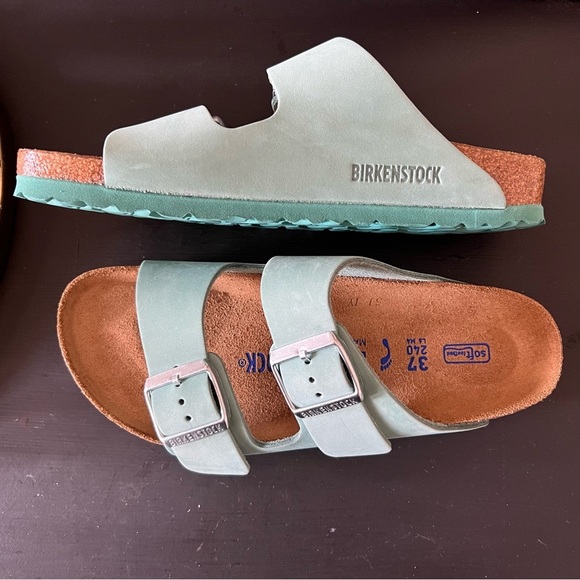 BIRKENSTOCK Birks Sandal Arizona with Soft Bed Beryl Turquoise Nubuck New 37 - Picture 3 of 7